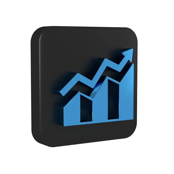 Blue Financial growth increase icon isolated on transparent background. Increasing revenue. Black square button. .