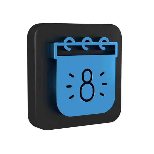 Blue Calendar with 8 March icon isolated on transparent background. International Happy Women Day. Black square button..