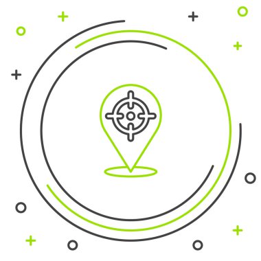 Satır Hedefi finansal hedef kavramı simgesi beyaz arkaplanda izole edildi. Sembolik hedeflere ulaşım, başarı. Renkli taslak konsepti. Vektör