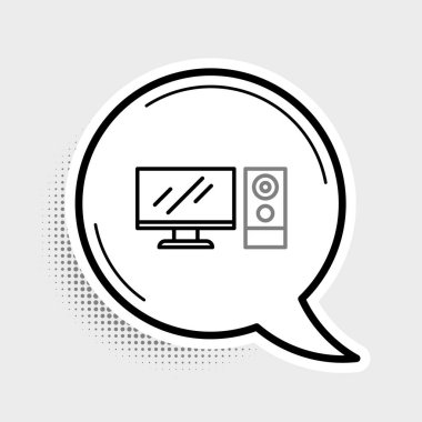 Çizgi bilgisayar izleme simgesi gri arkaplanda izole edildi. Bilgisayar bileşeni işareti. Renkli taslak konsepti. Vektör