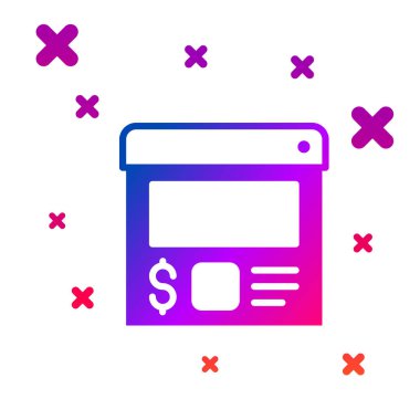 Renkli çevrimiçi sipariş ve yemek dağıtım simgesi beyaz arka planda izole edildi. Kademeli rastgele dinamik şekiller. Vektör