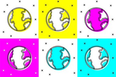 Dünya küresi simgesini renk arkaplanından izole et. Dünya ya da Dünya işareti. Küresel internet sembolü. Geometrik şekiller. Vektör