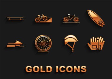 Bisiklet tekerleği sörf eldiveni başlığı kar aracı kaykay ve sokak rampası ikonu. Vektör.