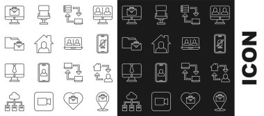 Çevrimiçi çevrimiçi çalışıyor, cep telefonunda sessiz mikrofon ve görüntülü sohbet konferans simgesi. Vektör