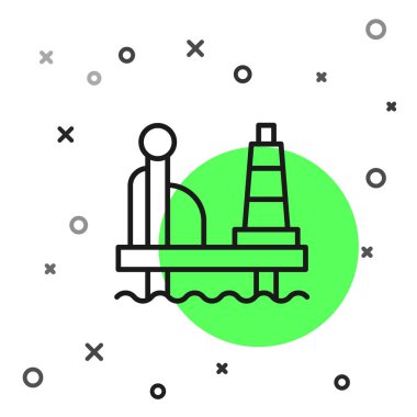 Deniz ikonundaki siyah hat petrol platformu beyaz arka planda izole edildi. Denizde sondaj kulesi. Petrol platformu, doğalgaz, deniz aşırı sanayi. Vektör