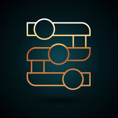 Altın çizelge, çizelge, çizelge, diyagram, bilgi, koyu mavi arkaplanda izole edilmiş turta grafik simgesi. Vektör