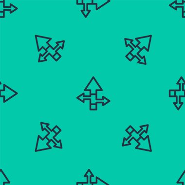 Mavi çizgi ok simgesi yeşil arkaplanda pürüzsüz desen izole etti. Yön Arrowhead sembolü. Navigasyon işaretçisi işareti. Vektör