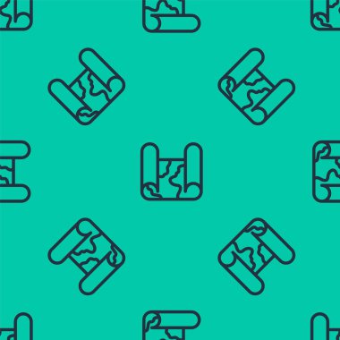 Mavi çizgi katlanmış harita simgesi yeşil arkaplanda izole edilmiş pürüzsüz desen. Vektör