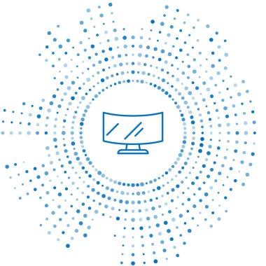 Mavi çizgi bilgisayar ekranı ekranı simgesi beyaz arkaplanda izole edildi. Elektronik cihaz. Ön manzara. Soyut çember rastgele noktalar. Vektör