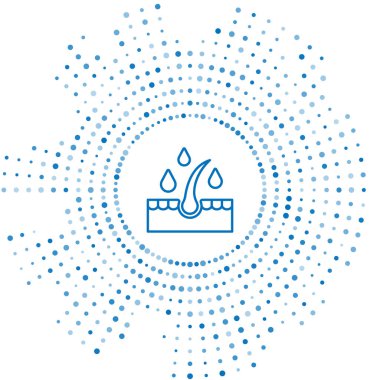 Mavi çizgi organik yağ beyaz arka planda izole edilmiş saç bakımı ikonu için gereklidir. Saç yağı uzuyor. Soyut çember rastgele noktalar. Vektör