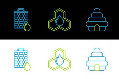 Set line Hive for bees, Honeycomb and  icon. Vector
