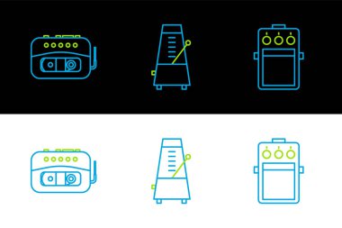 Gitar pedalını, müzik teybini ve sarkacın hareket simgesiyle Metronome 'u ayarla. Vektör