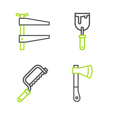 Tahta baltayı, demir testeresini, macun bıçağını ve klemp alet simgesini ayarla. Vektör