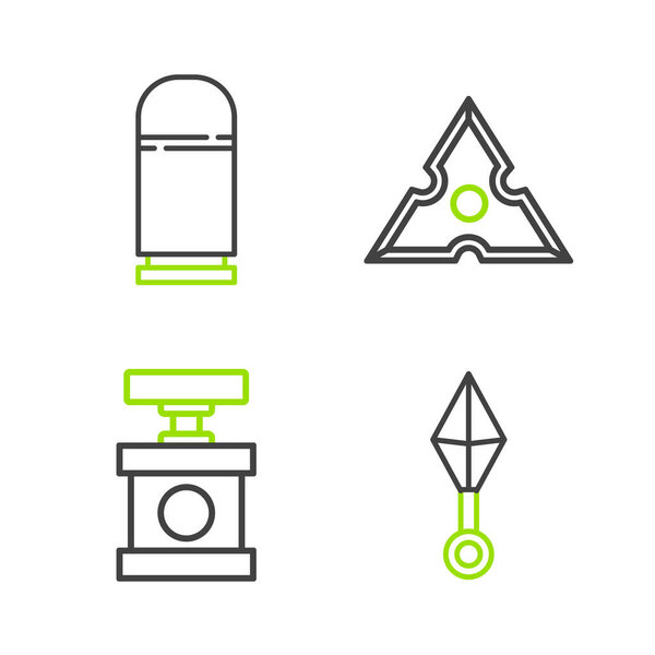 Set line Japanese ninja shuriken Handle detonator for dynamite and Cartridges icon. Vector.