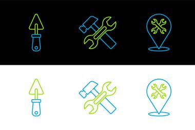 Hat konumunu İngiliz anahtarı, Trowel, Hammer ve ikon ile ayarla. Vektör