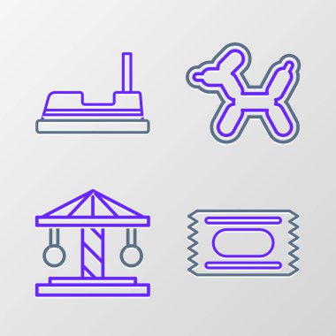 Sirk bileti, Cazibe Atlıkarınca, Balon Köpek ve Bumper ikonu. Vektör