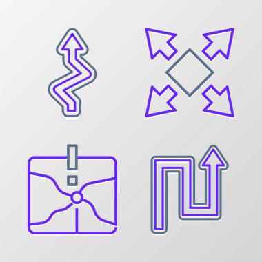 Satır Arrow, kesişim noktası, birçok yön oku ve simgesi ayarlayın. Vektör