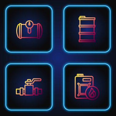 Motor yağı, metal borular, vanalar, benzin deposu ve fıçı için boru hattı ayarlayın. Renk simgeleri. Vektör