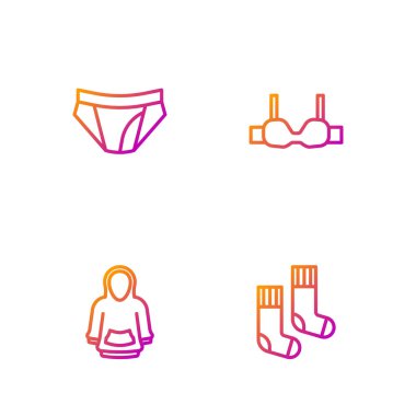 Sıralı çorap, kapüşon, erkek iç çamaşırı ve sutyen. Renk simgeleri. Vektör