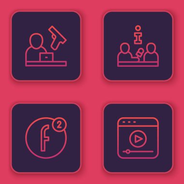 Hat Suç Haberleri, Hesap Oluştur, Mülakat ve Canlı Yayın. Mavi kare düğme. Vektör