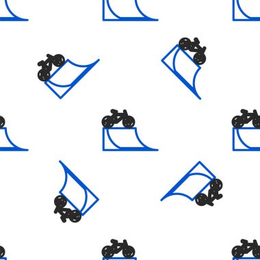 Sokak rampası ikonunda bisiklet beyaz arka planda izole edilmiş pürüzsüz desen. Kaykay parkı. Olağanüstü bir spor. Spor malzemeleri. Renkli taslak konsepti. Vektör.