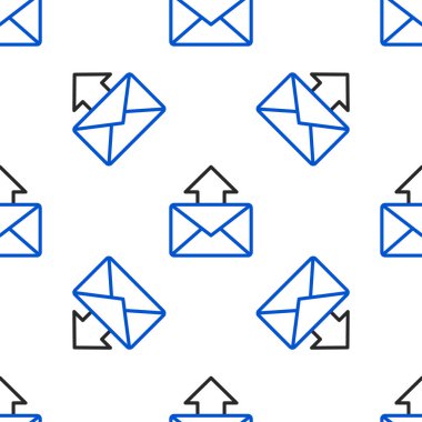 Satır Posta ve e-posta simgesi beyaz arkaplanda izole edilmiş kusursuz desen. Zarf sembolü e-postası. E- posta kodu. Renkli taslak konsepti. Vektör