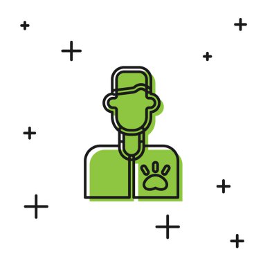 Siyah veteriner doktor ikonu beyaz arka planda izole edilmiş. Vektör.