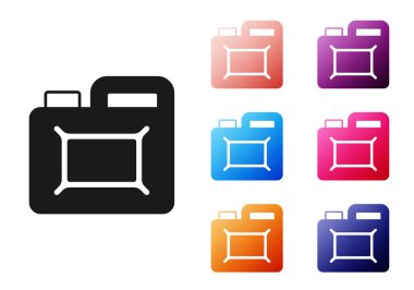 Beyaz arka planda izole edilmiş motor makine yağı ikonu için siyah kutu. Benzin bidonu. Yağ değiştirme ve onarım servisi. Motor yağı işareti. Simgeleri renklendirin. Vektör