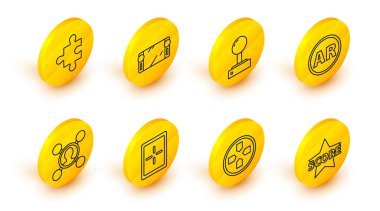 Satır Star, Gamepad, Tablet, Paylaş, Ar, Arttırılmış gerçeklik, Oyun makinesi için Joystick, Taşınabilir video oyun konsolu ve yapboz simgesi parçası. Vektör