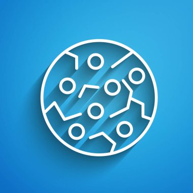 Beyaz çizgi Cookie ya da bisküvi, mavi arka planda izole edilmiş çikolata ikonu. Uzun gölge. Vektör.