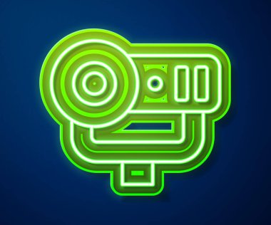 Parlayan neon hattı web kamera simgesi mavi arkaplanda izole edildi. Sohbet kamerası. Web kamerası simgesi. Vektör
