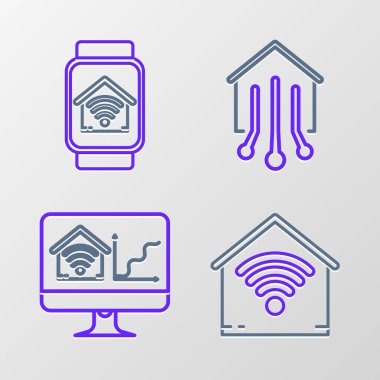 Smart hattını kablosuz ağ ile kurun, bilgisayar monitörü akıllı, ve simgeyi izleyin. Vektör