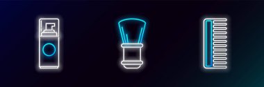 Saç fırçası, tıraş jeli köpüğü ve ikon. Parlayan neon. Vektör