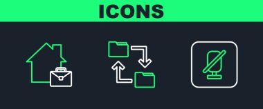 Hattı Dilsiz mikrofon, Çevrimiçi çalışan ve Cloud depolama belgesi dizin simgesini ayarla. Vektör