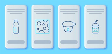 Peynir, yoğurt kabı, yoğurt şişesi ve milkshake ikonu. Vektör