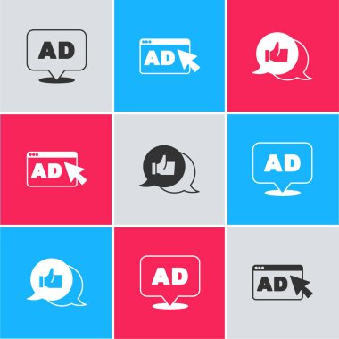 Set Advertising,  and Customer product rating icon. Vector