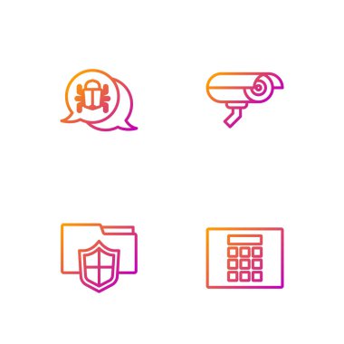 Satır Parola koruması, Belge klasörü, Sistem hatası ve Güvenlik kamerası ayarlayın. Renk simgeleri. Vektör