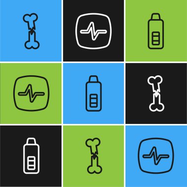 Kırık insan kemiği, dijital termometre ve kalp atış hızı ikonu. Vektör