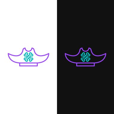 Korsan hat şapka simgesi beyaz ve siyah arkaplanda izole edildi. Renkli taslak konsepti. Vektör