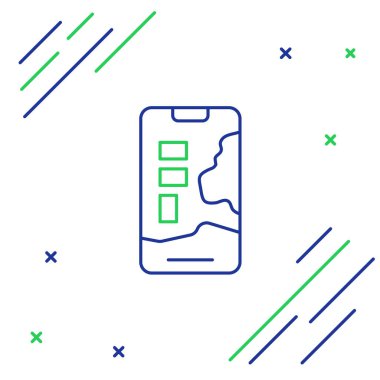 Şehir haritası gezinme simgesinin çizgi bilgileri beyaz arkaplanda izole edildi. Mobil Uygulama Arayüzü tasarımı. Coğrafi konsept. Renkli taslak konsepti. Vektör