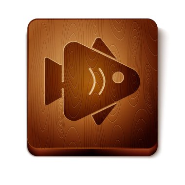 Brown Fish icon isolated on white background. Wooden square button. Vector.