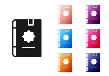 Beyaz arka planda izole edilmiş Kara Kutsal Kur 'an ikonu. Müslüman bayramı, Kurban Bayramı, Kurban Bayramı, Ramazan Kareem. Simgeleri renklendirin. Vektör