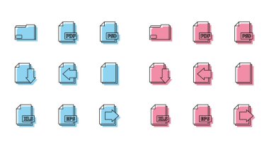 Satır XLS dosya belgesi, EPS, Belge dizini, Sonraki sayfa okunu indirme ve PDF simgesi ile ayarla. Vektör