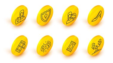 Cinsiyet eşitliği, prezervatif paketi, doğum kontrol haplarının paketlenmesi, kadın ayakkabısı, farklı ülkelerden kadınlar, kalkan, kadın eylemci ikonu. Vektör