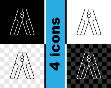 Hat çizgisi akü atlama güç kablosu simgesi siyah beyaz, şeffaf arkaplanda izole edildi. Vektör.