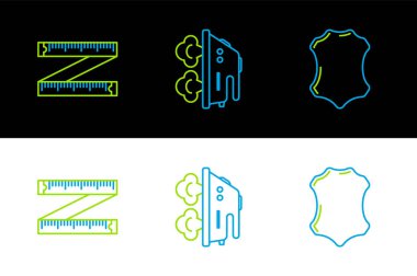 Deri, mezura ve elektrikli demir ikonu ayarla. Vektör