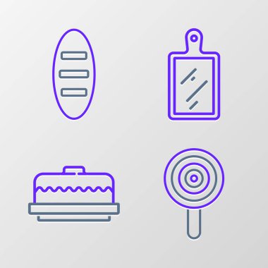 Lollipop, Pasta, Kesme tahtası ve Ekmek Somunu simgesini ayarla. Vektör