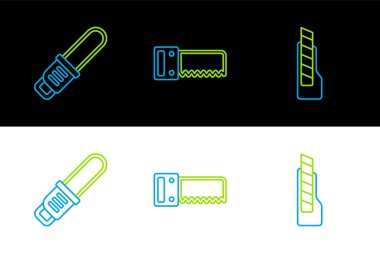 Kırtasiye bıçağı, elektrikli testere ve el resmi. Vektör