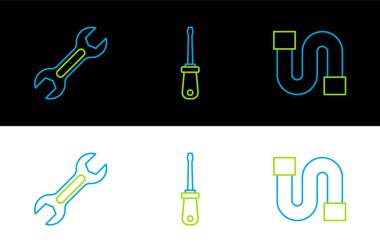 Hat endüstrisi borusu, İngiliz anahtarı ve tornavida simgesi. Vektör