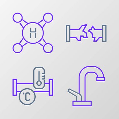 Hattı su musluğu, endüstriyel metalik boru, kırık ve ikon. Vektör